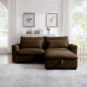 3 Pieces Modern Sofa With Storage Ottoman, Modular Couch Sectional Sofas Small With Pillows And Round Armrests, Small L Shape Sofa-Cuddlewood - 1 of 4