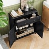 Lyngins Farmhouse Walnut  Storage Cabinet, Coffee Bar Cabinet with Drawer, Barn Doors & Adjustable Shelf, Accent Kitchen Cabinet, Buffet Cabinet - 4 of 4