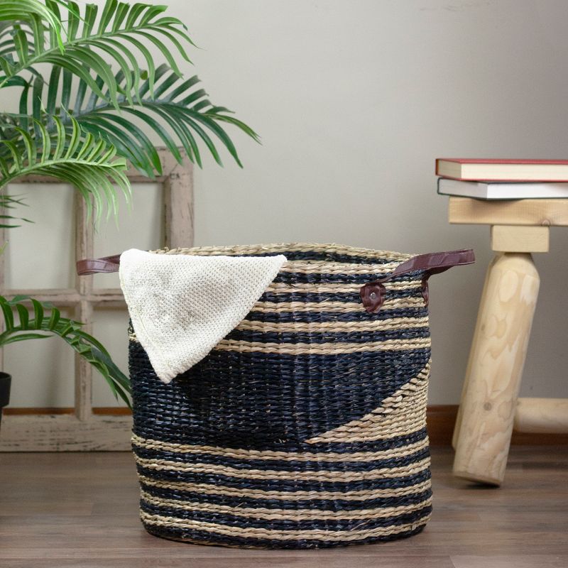 Northlight 15" Beige and Black Woven Seagrass Basket with Handles, 2 of 6