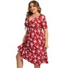 Coolmee Women Summer Plus Size Casual Midi Dresses Short Sleeve V Neck Drawstring Waist Knee Length T Shirt Sundress - 4 of 4