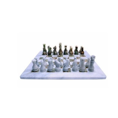 JT Handmade White and Green Onyx Marble Full Chess Game Original Marble Chess Set – 15 Inch by Jubilee Trader