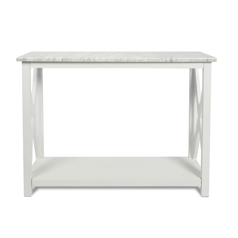 The Bianco Collection Agatha 39" Rectangular Italian Carrara White Marble Console Table, 1 of 8
