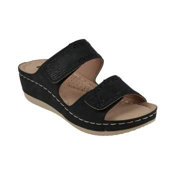 GC Shoes Rea Velcro Double Band Embellished Comfort Slide Wedge Sandals