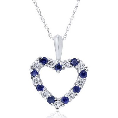 Pompeii3 1/2ct Blue Sapphire & Diamond Heart Pendant 14 Karat White Gold