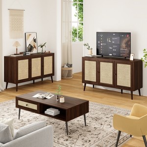 Bella Depot  47.2'' Modern Sideboard Buffet Cabinet with 3 Rattan Doors(1 pcs) - 1 of 4