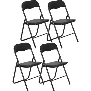 4 Pack Folding Chairs, Upholstered Foldable Metal Frame Chair with Cushion, Stackable Commercial Chair with Non-Slip Pads for Events - 1 of 4