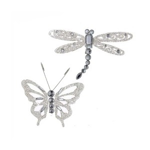 Kurt Adler Acrylic Ornaments for Christmas Tree, Silver Butterfly and Dragonfly (Pack of 2) - 1 of 1