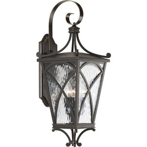 Progress Lighting Cadence 3-Light Wall Lantern, Oil Rubbed Bronze, Glass, Mediterranean Style, Clear Water Glass Panels - 1 of 2