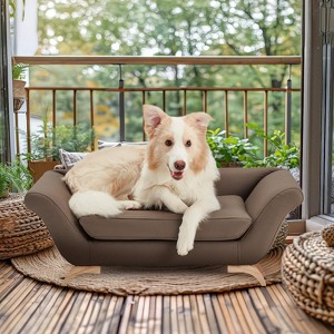 EROMMY Leather Pet Couch for Dogs, Waterproof Dog Beds with Removable Washable Cover for Medium & Small Sized Animals, Brown - 1 of 4