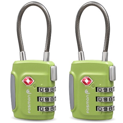 Fosmon 2 Pack TSA Approved Luggage Lock, 3 Digit Combination Lock Easy to Set Luggage Cable Lock, Travel TSA Locks for Luggage Suitcase Backpack,Green