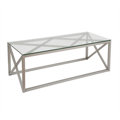 Dixon 46'' Wide Satin Nickel Rectangular Coffee Table with Glass Top