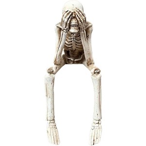 1pc Skull Statues Set, Resin Skeleton Shelf Sitters Sitting Figurines, Crafts Ornaments,Halloween Don't Listen, Don't Look - 1 of 4