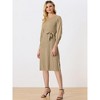 Allegra K Women's Knit Belted Round Neck Lantern Sleeves Casual Pleated Sweater Dresses - 3 of 4