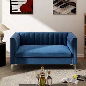 55 in. Wide Mid-Century Channel Tufted Velvet 2-Seater Sofa Couch Loveseat - Morden Fort - 1 of 4