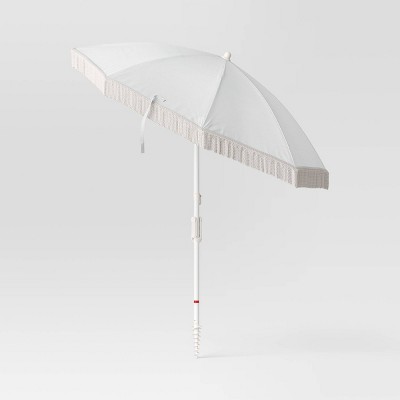 6.5&#39;x6.5&#39; Round Outdoor Patio Beach Umbrella with Fringe Ivory - Threshold&#8482;_4