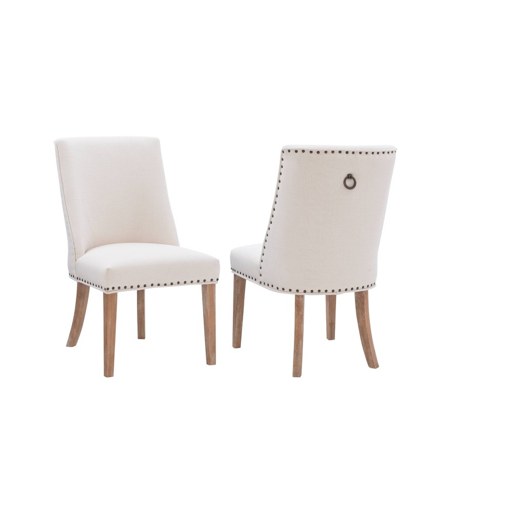 Photos - Chair Set of 2 Axbridge Nailhead Trim Fabric Side  Natural - Powell