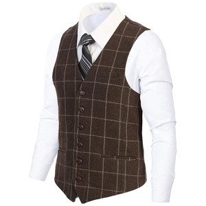 Gioberti Men's 6 Button Slim Fit Formal Herringbone Tweed Vest - 1 of 2