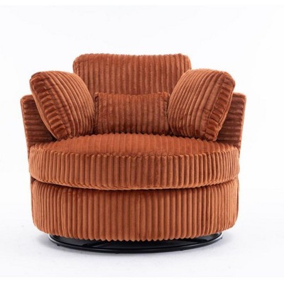 40" Oversized Corduroy Swivel Barrel Chair with 360° Base and 4 Pillows for Living Room or Bedroom-Cuddlewood