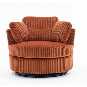 40" Oversized Corduroy Swivel Barrel Chair with 360° Base and 4 Pillows for Living Room or Bedroom-Cuddlewood - 1 of 4