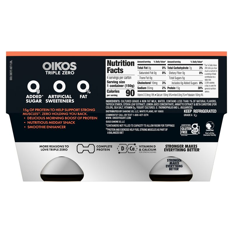 Oikos Triple Zero Peach Greek Yogurt - 4ct/5.3oz Cups, 5 of 13