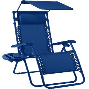 Best Choice Products Folding Zero Gravity Recliner Patio Lounge Chair w/ Canopy Shade, Headrest, Tray - 1 of 4