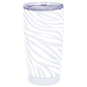 Elanze Designs 20 oz Stainless Steel On the Go Insulated Travel Tumbler With Push Top Lid, White Zebra Print White - 1 of 4