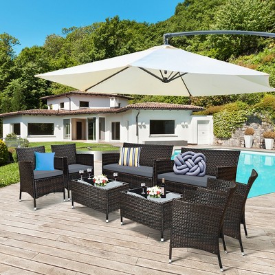 3PC Patio Rattan Furniture Set Coffee Table Conversation Sofa Cushioned sillas  jardin exterior y terraza - AliExpress