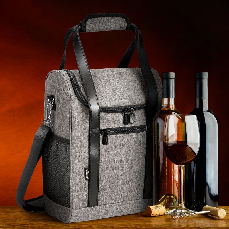 Tirrinia 6 Bottle Wine Cooler Bag - Insulated Padded Portable Versatile Wine Gift carrier Tote Bag for Travel, BYOB Restaurant, Party, Black, 3 of 8