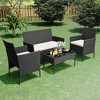 4 Pieces Outdoor Patio Furniture Sets, Rattan Patio Table and Chairs Set with Soft Cushion and Coffee Table, Outdoor Furniture Bistro Set for Garden - 2 of 4