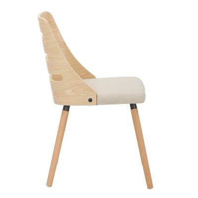Cream Fabric and Natural Wood Upholstered Ladderback Side Chair