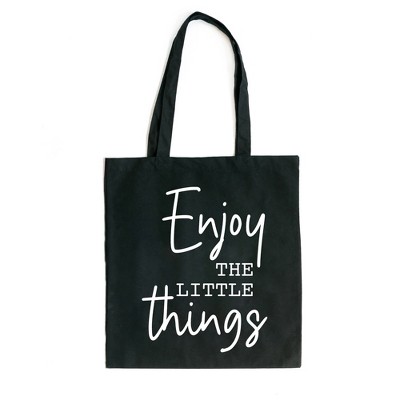 City Creek Prints Enjoy The Little Things Script Canvas Tote Bag - 15x16 - Black