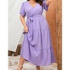YESFASHION Women Plus Size Wrap Dress High Waist Short Sleeve Ruffle Casual Summer Maxi Dresses with Belt - 4 of 4