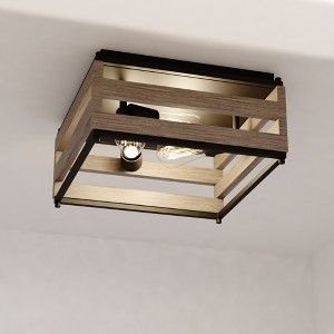 VAXCEL Ravenswood 13-in W Black and Wood Slat Square Farmhouse Flush Mount Ceiling Light Fixture - 1 of 4