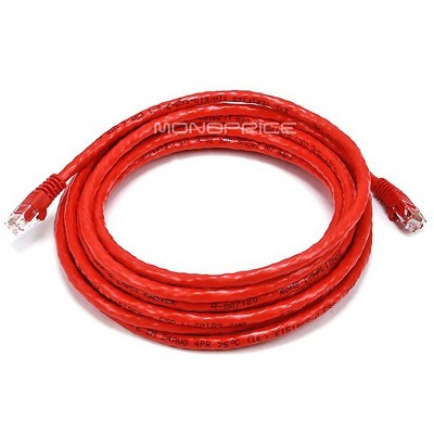 Monoprice Cat6 Ethernet Patch Cable - 14 Feet - Red | Network Internet Cord - RJ45, Stranded, 550Mhz, UTP, Pure Bare Copper Wire, Crossover, 24AWG