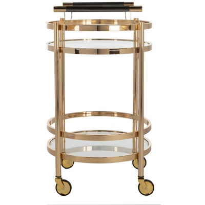 Transitional 24" Gold Metal and Glass Round Bar Cart with Wine Storage