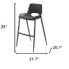 HomeRoots Set of Two 30" Black Faux Leather And Steel Low Back Bar Height Bar Chairs - 3 of 4