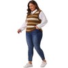 Agnes Orinda Women's Plus Size Sleeveless Casual V-Neck Striped Knit Sweater Vests - 3 of 4