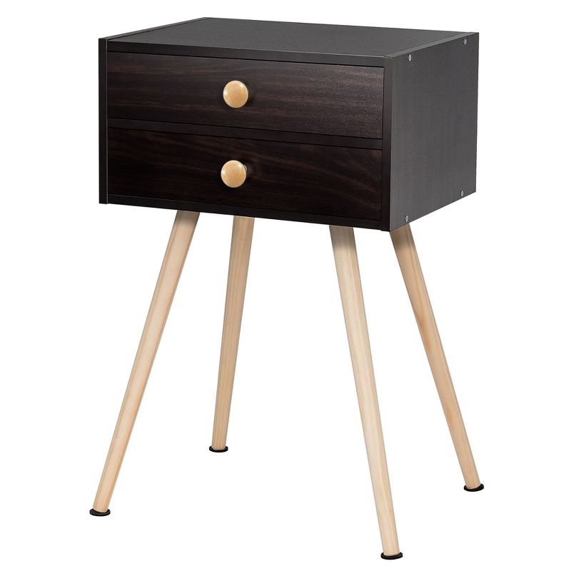 Costway Mid Century Modern 2 Drawers Nightstand Sofa Side Table End Table Espresso, 1 of 11