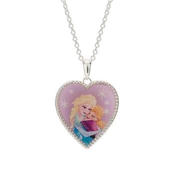 Disney Womens Frozen II Silver Plated Frozen Necklace with Embracing Elsa and Anna Heart Pendant Jewelry