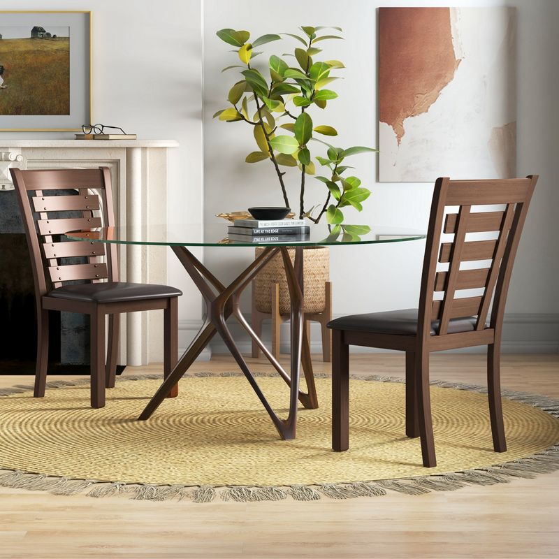 Costway Wooden Dining Chairs Set of 2/4 with Upholstered Seat & Rubber High Back Brown, 2 of 9