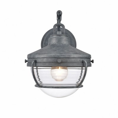 Eastport Aged Zinc Swing Arm Outdoor Wall Sconce with Ribbed Glass