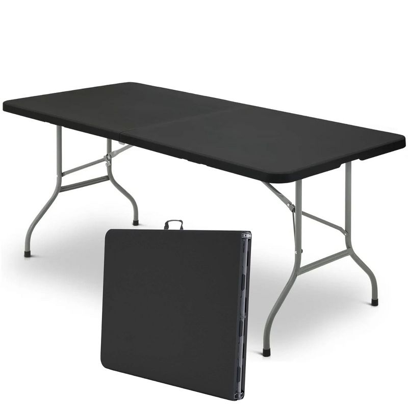 SKONYON 6ft Folding Table, Portable Plastic Tables Black, 1 of 8