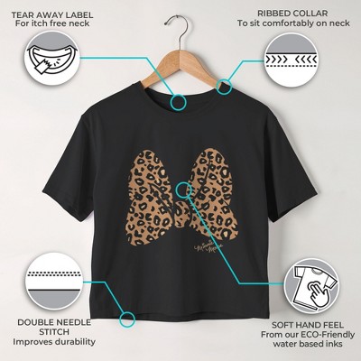 Mickey Mouse & Friends Girls' Mickey & Friends Leopard Animal Print Minnie Mouse Bow Crop T-Shirt - Black - Medium — фото 3