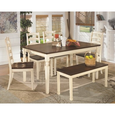 Brown and White Transitional Wood Dining Bench