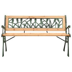 vidaXL Garden Bench Natural Wood, Green Solid Firwood, Cast Iron, PVC - 1 of 4