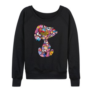 Women's - Peanuts - Snoopy Silhouette Pattern Lightweight French Terry Wide Neck Long Sleeve Shirt - 1 of 4