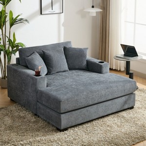 55"/43.5"/39.7"W Oversized Chaise Lounge, Sleep Chair  Sofa Couch with Pillows, Charge Station & Cup Holders 4B -ModernLuxe - 1 of 4