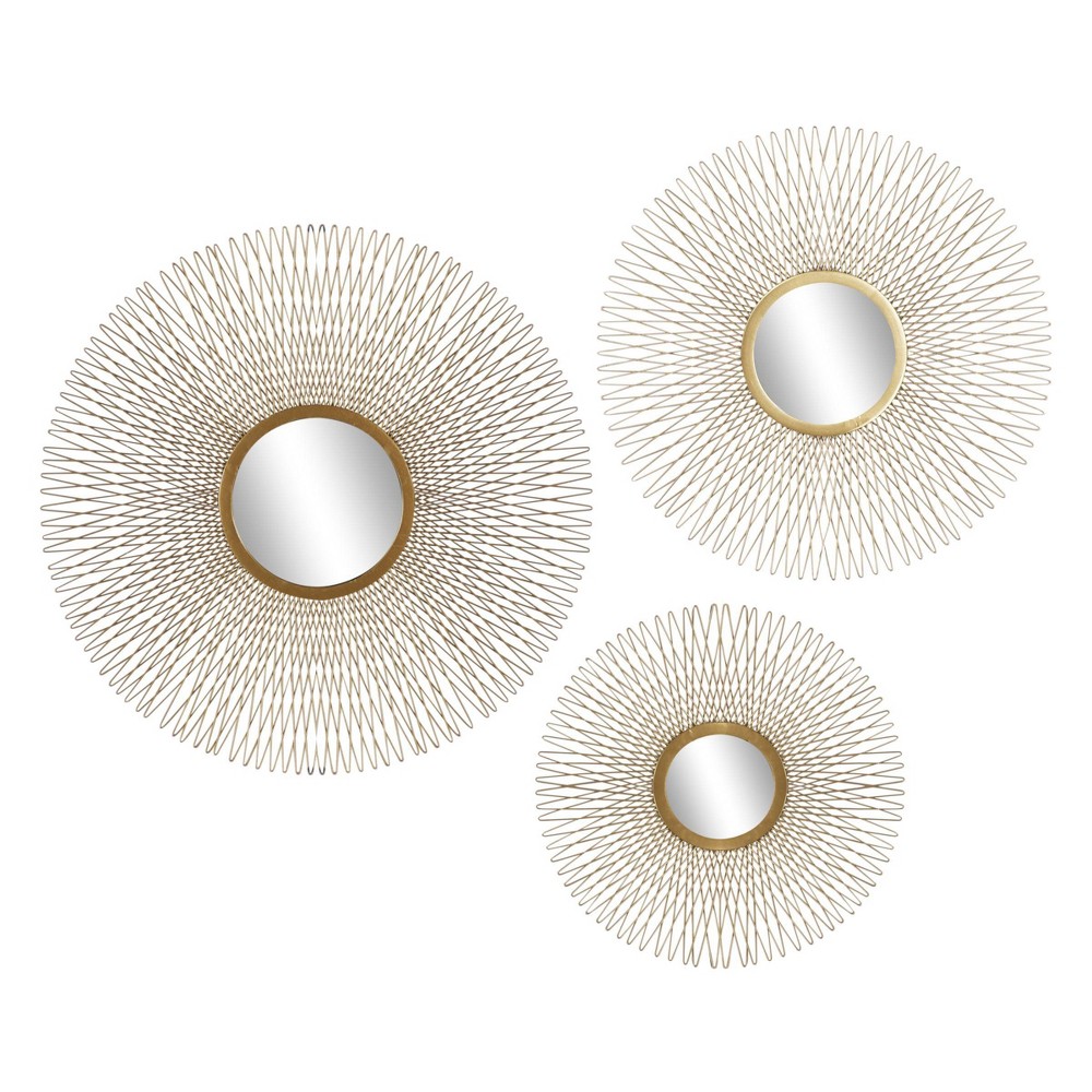 Photos - Wall Mirror Metal Sunburst Round Wall Decor with Mirror Accent Set of 3 Gold - Olivia