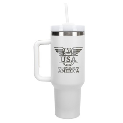 100 North USA United States of America 1776 Wings Wrap-Around 40 Oz. Stainless Steel Water Bottle Coffee Mug, Spill & Leak Resistant, Travel Tumbler