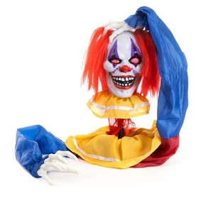 HalloweenCostumes.com One Size Fits Most 14" Animated Head Popping Clown Ground Breaker Halloween Prop | Evil Clown Decorations, Blue/Yellow/Red - 1 of 1